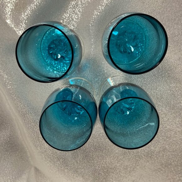 SET OF 4 AQUA BLUE TURQUOISE APERITIF CORDIAL STEMMED GLASSES - Picture 2 of 5